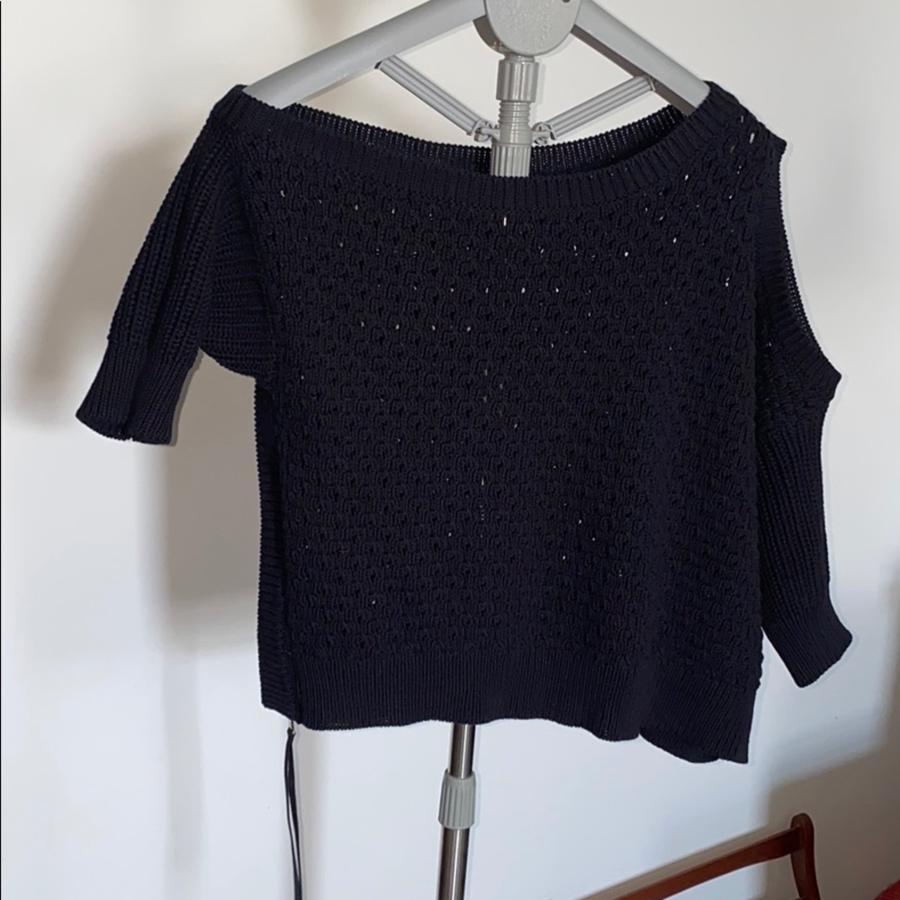 Navy Knit Crop Top off the shoulder blouse